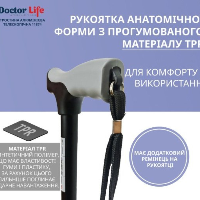 Тростина алюмінієва складна телескопічна Doctor Life 11874 Black