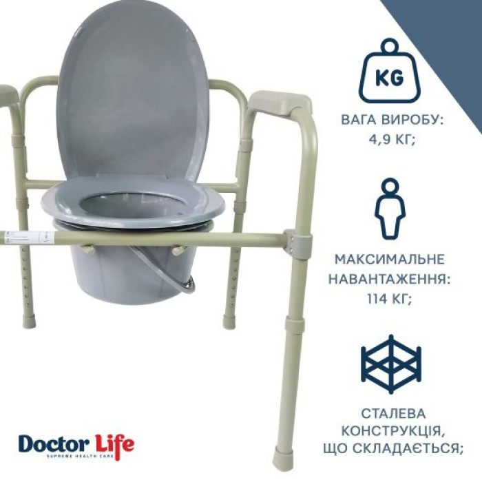 Стілець туалетний складаний сталевий Doctor Life 12627