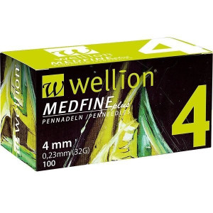 Голки для інсулінових шприц-ручок Wellion MEDFINE plus 0,23(mm) (32G) x 4 мм, упаковка 100 шт. WELL104EO