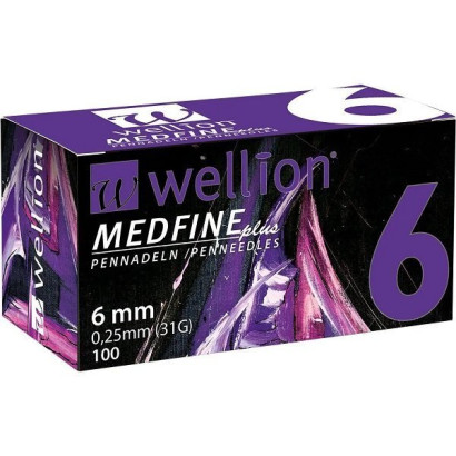 Голки для інсулінових шприц-ручок Wellion MEDFINE plus 0,25 (mm) (31G) x 6 мм, упаковка 100 шт. WELL106EO