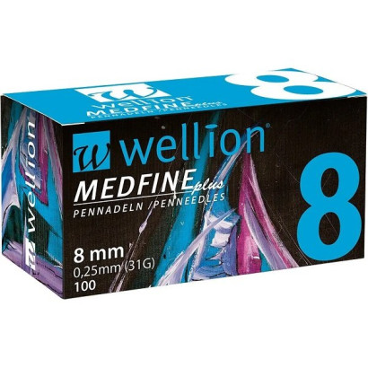 Голки для інсулінових шприц-ручок Wellion MEDFINE plus 0,25 (mm) (31G) x 8 мм, упаковка 100 шт. WELL108EO