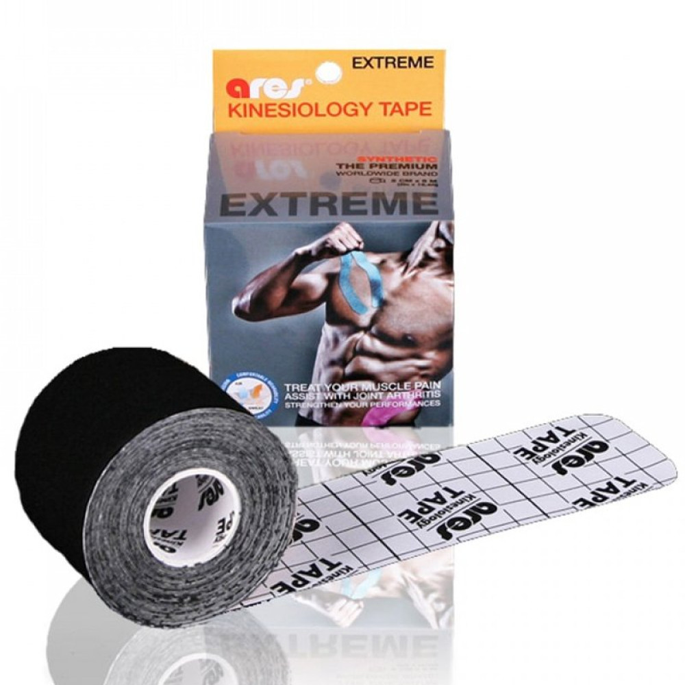 Эластичный Кинезиологический пластырь Арес Экстрим 5см*5 м (Черный)