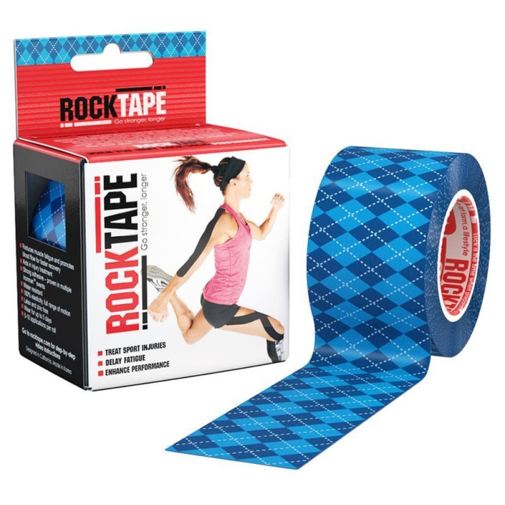 Эластичный Кинезиологический пластырь ROCKTAPE Десижн 5см*5 м (Blue Argyle)