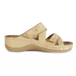 Ортопедические женские шлепанцы Leon 906 золотистый блеск