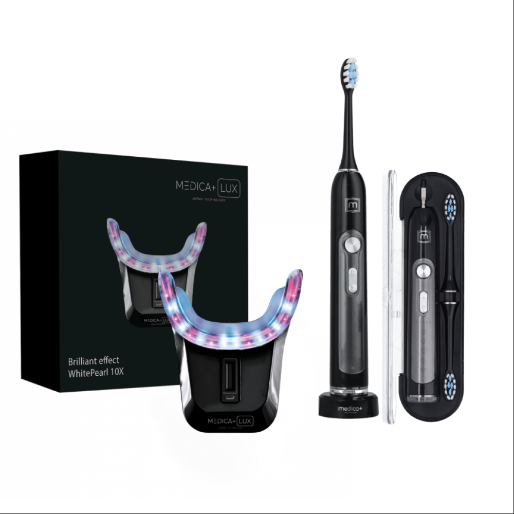 Набір Ультразвукова зубна щітка Medica+ PROBRUSH 9.0 black + Відбілювальна капа для зубів Medica+ WhitePearl 10X Black