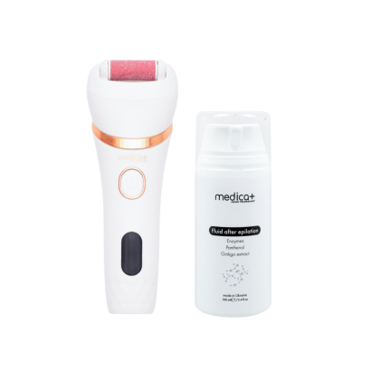Набор Электрическая роликовая пилка-пемза 4в1 MEDICA+ BodyControl 4v1 + Флюид после эпиляции MEDICA+ Fluid after epilation