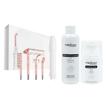 Набор Портативный дарсонваль DARSOLINE 4.0 + Суспензия Antibacterial suspension + Успокаивающая маска для лица Soothing Mask MEDICA+