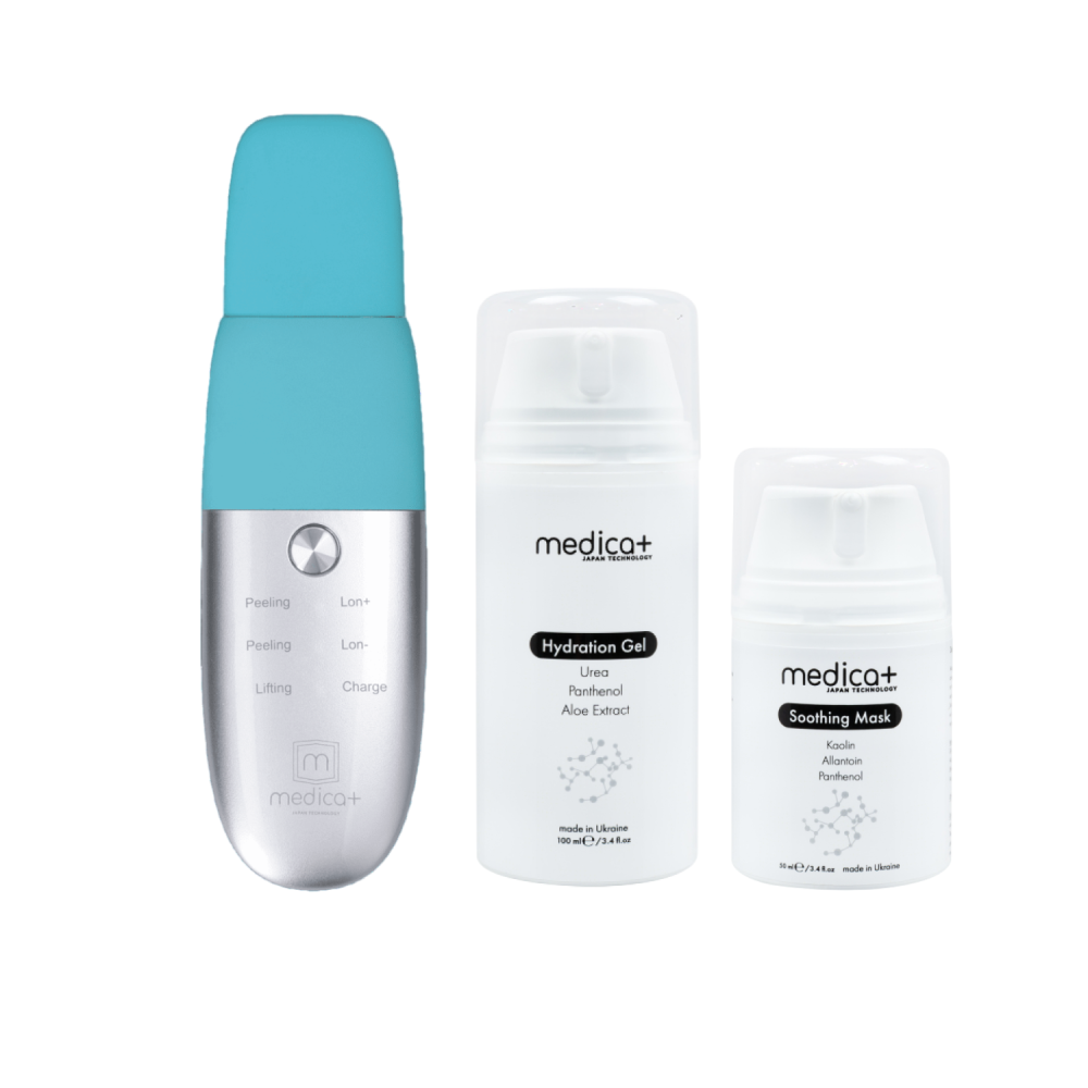 Набір Ультразвуковий скрабер для шкіри обличчя Vibroskin 8.0 + Гідратуючий гель Hydration Gel + Заспокійлива маска для обличчя Soothing Mask