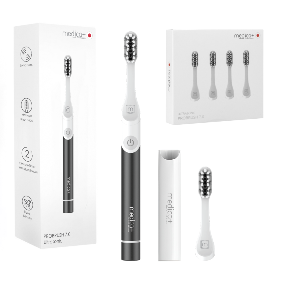Звукова зубна щітка MEDICA+ ProBrush 7.0 Compact Black + Насадки (4 шт)