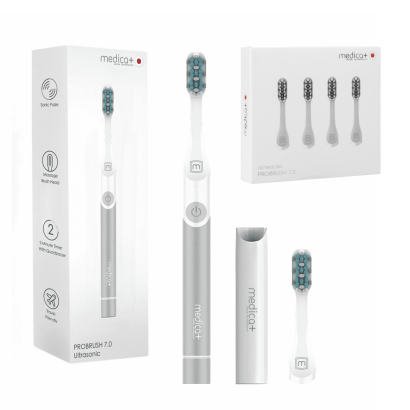 Звукова зубна щітка MEDICA+ ProBrush 7.0 Compact Silver + Насадки (4 шт)