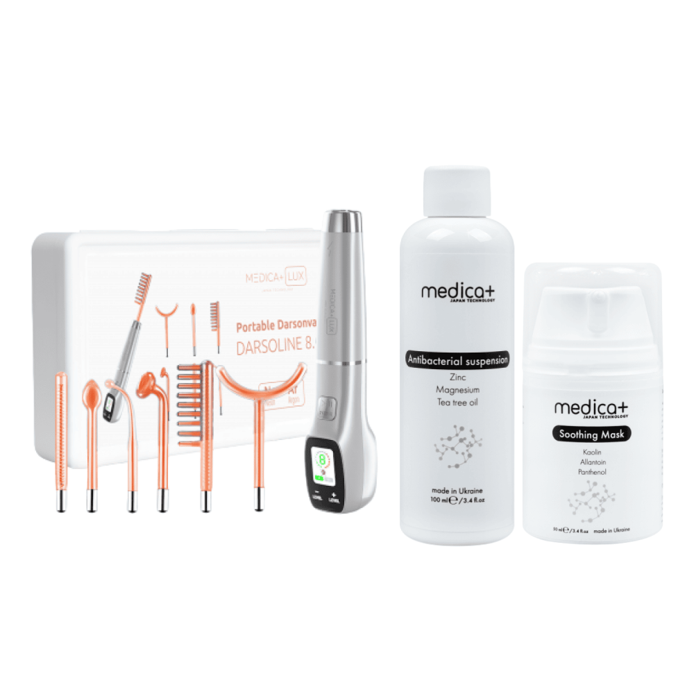 Набір Апарат Дарсонваль Lux Darsoline 8.0 +  Антибактеріальна суспензія Antibacterial suspension + Заспокійлива маска Soothing Mask