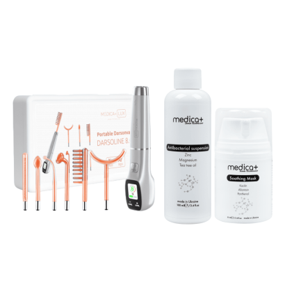 Набор Аппарат Дарсонваль Lux Darsoline 8.0 + Антибактериальная суспензия Antibacterial suspension + Успокаивающая маска Soothing Mask