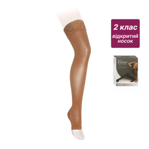 Панчохи компресійні медичні 2 клас з відкритим носком (бежевий) довгі Microtrans Мікрофібра