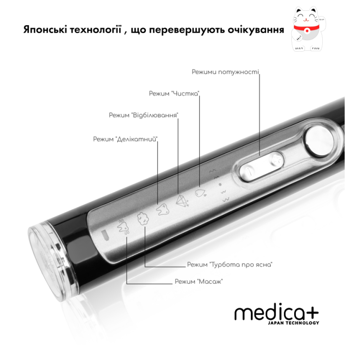 Ультразвукова зубна щітка MEDICA+ PROBRUSH 9.0 black + насадки (6 шт)