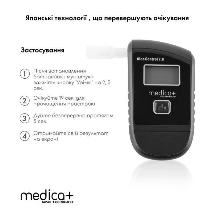 Алкотестер Medica+ Alco Control 7.0 + Комплект мундштуків 40шт.