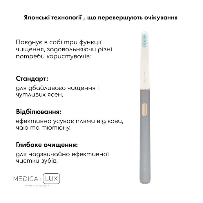 Відбілювальна звукова зубна щітка MEDICA+ Lux 10ХN Portable Grey