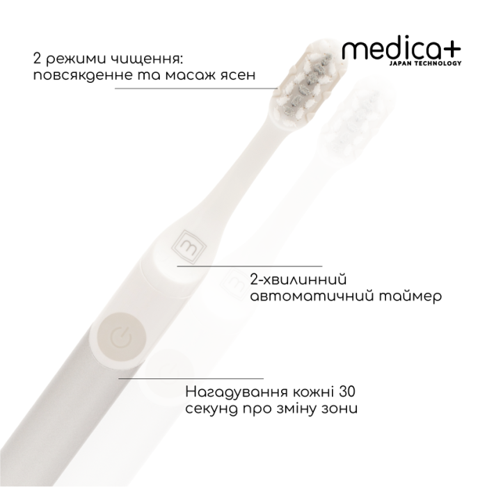 Звукова зубна щітка MEDICA+ ProBrush 7.0 Compact Silver + Насадки (4 шт)